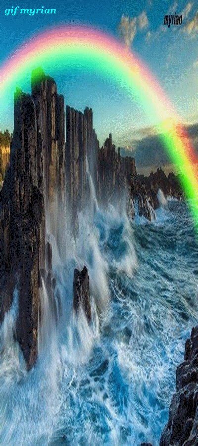 Image result for beautiful waterfall cascading rainbow colors animated ...