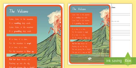 The Volcano by Rainbow Poetry Worksheet (teacher made)