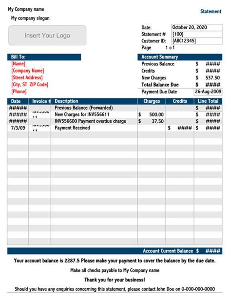 Monthly Billing Statement Template