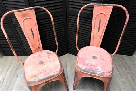 1950s French Metal Industrial Stacking Café Bistro Chairs in Red For Sale at 1stdibs