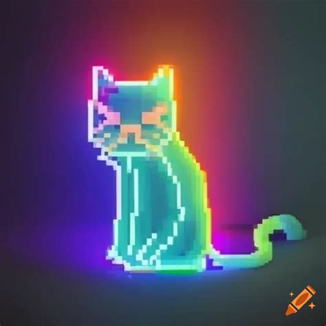 Pixel art of a neon rainbow cat on Craiyon