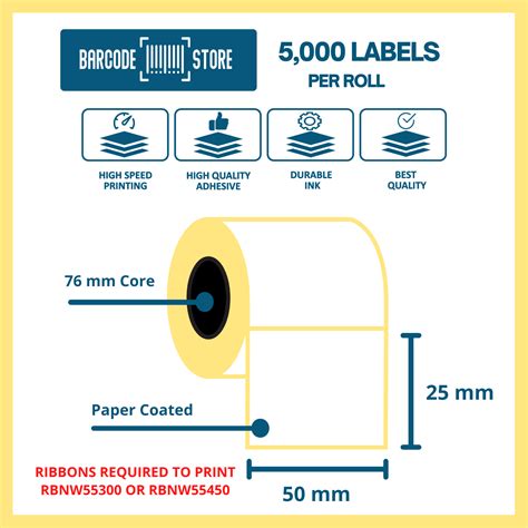 Barcode Paper Labels T-50mm x 25mm, 5,000 Labels / Roll | Barcode Store UAE