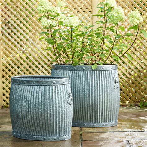 OVAL ZINC LARGE PLANTERS SET OF 2 INDOOR OUTDOOR POT GALVANISED VARIOUS SIZES | eBay