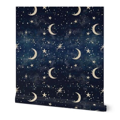 Stardust Galaxy - Moon & Stars Wallpaper | Spoonflower