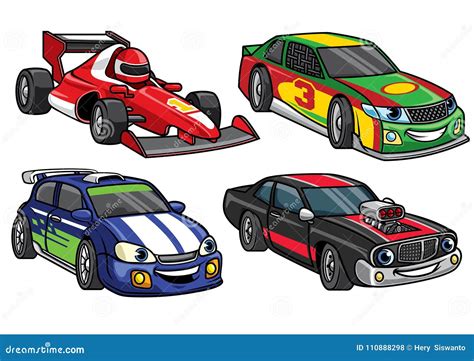 Cartoon Sport Racing Car in Set Stock Vector - Illustration of sport ...