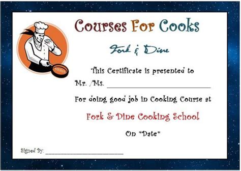 Cooking Course Certificate | Certificate templates, Downloadable resume ...