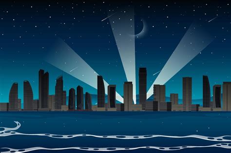 Beach city at night scene 7699640 Vector Art at Vecteezy