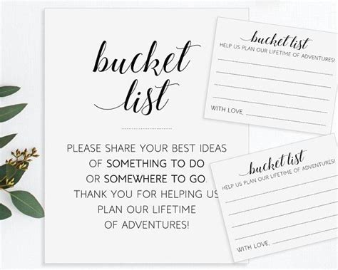 These printable wedding bucket list sign and matching cards are a modern twist on the wedding ...