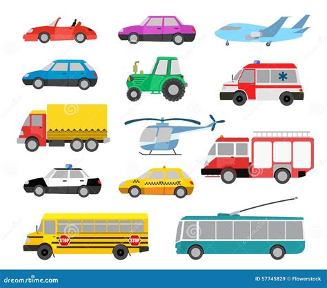 Set of Cartoon Cute Cars and Vehicles Stock Vector - Illustration of ...