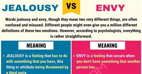 JEALOUSY Vs ENVY: Differences Between Envy Vs Jealousy - 7 E S L