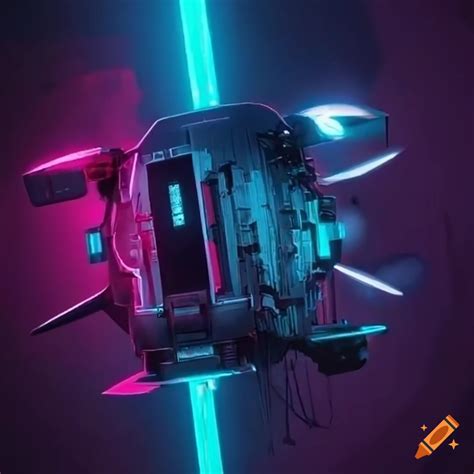 Cyberpunk killer drone in neon-lit night
