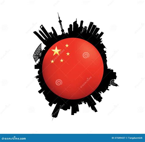 The Shanghai Skyline Flag Globe Stock Vector - Illustration of office, silhouette: 37589437