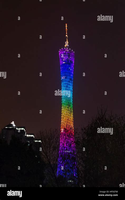 Night view of Guangzhou Tower, Guangzhou, Guangdong Province, China ...