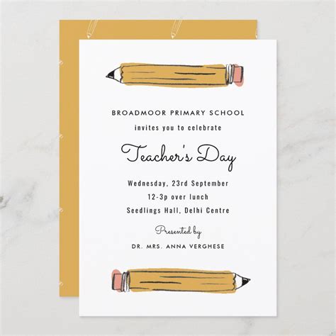 Pencil Teachers Day Invitation | Zazzle | Teacher cards, Teachers day card, Teachers' day