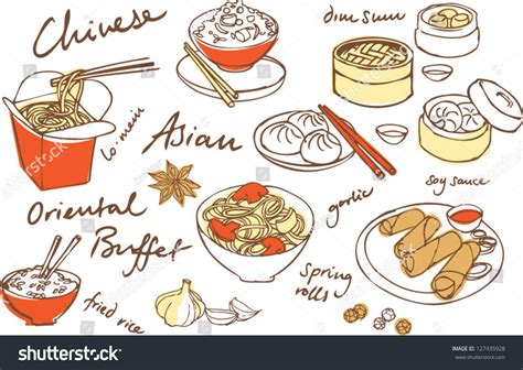 Chinese Food Vector Drawings Set Stock Vector 127435928 - Shutterstock