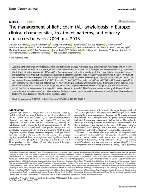 (PDF) The management of light chain (AL) amyloidosis in Europe: clinical characteristics ...