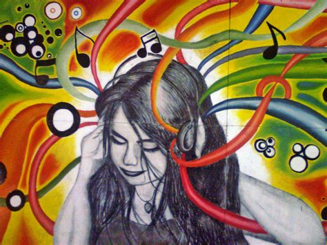 colorful painting of girl listening to songs