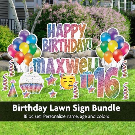 Happy Birthday Personalized Yard Sign Set 18 Pc Birthday - Etsy