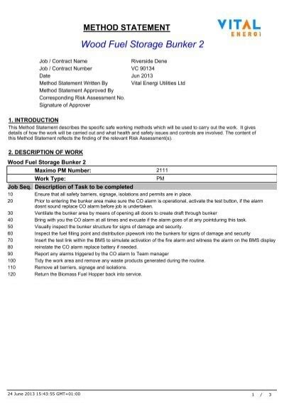 METHOD STATEMENT Wood Fuel Storage Bunker 2 - Vital Energi