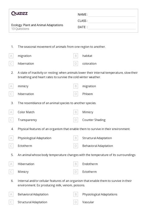 50+ animal adaptations worksheets on Quizizz | Free & Printable