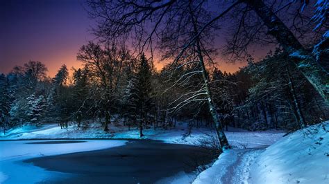 Frozen lake at night wallpaper - backiee