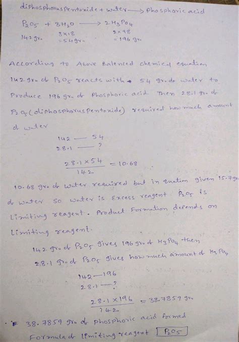 [Solved] For the following reaction, 28.1 grams of diphosphorus pentoxide... | Course Hero