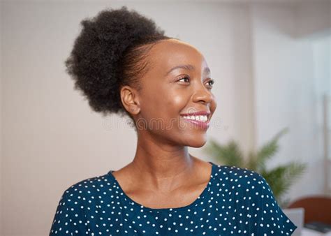 Close Up of Young Black Business Woman Smiling and Looking Away Stock ...