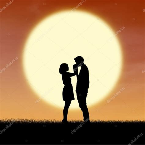 Close up romantic couple by sunset silhouette — Stock Photo ...