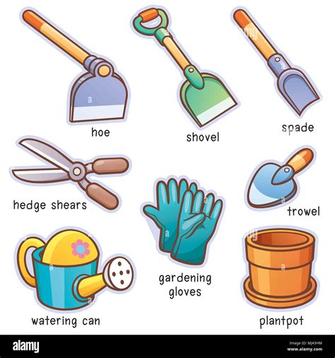 Vector illustration of Cartoon Garden tools vocabulary Stock Vector ...