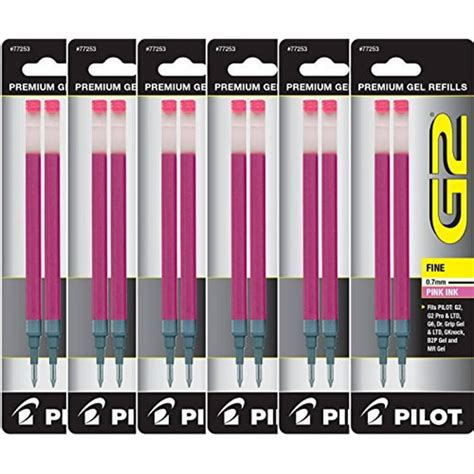 Value Pack of 6 - Pilot G2 Gel Ink Refills for Rolling Ball Pen, Fine Point, Pink (77253 ...