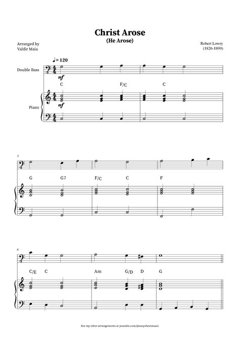 Christ Arose (He Arose) - Double Bass and Piano (with chords) (arr. Valdir Maia) Sheet Music ...