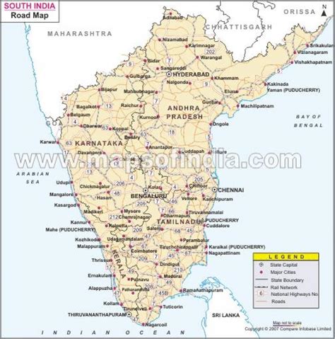 South Indian road map - Road map south India (Southern Asia - Asia)