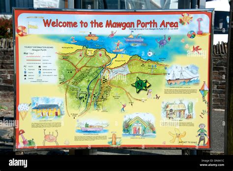 Mawgan Porth Tourist Information Town Map Cornwall UK Stock Photo - Alamy