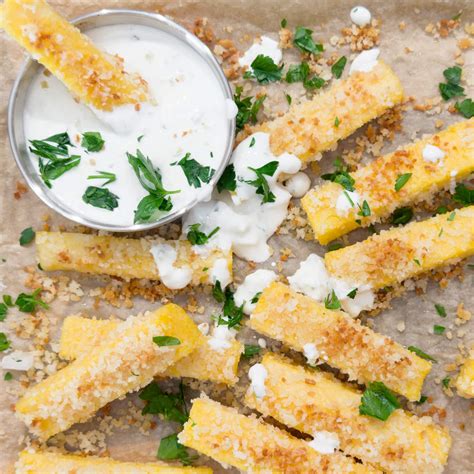 Baked Polenta Fries & Garlic Gorgonzola Chive Dip