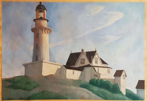 Retelling of "The lighthouse at two lights" by Edward Hopper. Oil on paper, 2019, Alice Redaelli.