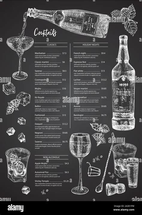 Cocktail bar menu design template set in retro style Isolated on on ...