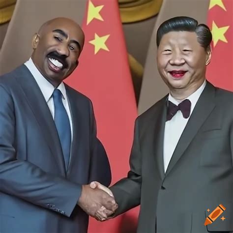 Steve harvey and xi jinping shaking hands on Craiyon