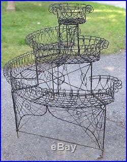 THE BEST Old Vintage Metal FRENCH WIRE Flower PLANT STAND Wheels victorian » Metal Plant Stand