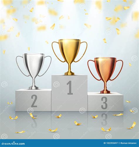 Winner Background. Trophy Cups on Prize Podium. Vector Illustration ...