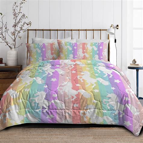 Arightex 3-Pieces Rainbow Unicorn Kids Bedding Comforter & Sham Set ...