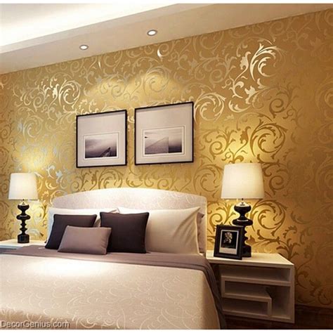 Popular 3D Design DK Gold Bedroom Wallpaper Modern Style DecorGenius ...