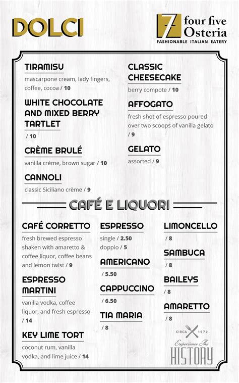 Menu | 745 Osteria | Old Saybrook, CT | Italian Restaurant