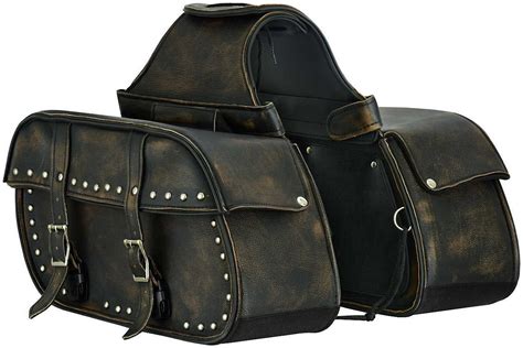 Large Distressed Brown Naked Cowhide Leather Saddlebags