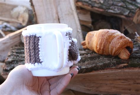 Gray Mug Cozy Crochet Mug Cover Mug Cosy With Pocket Pocket - Etsy