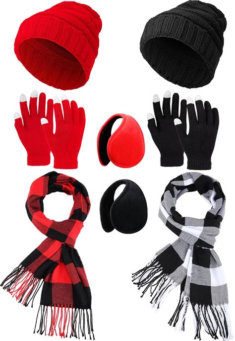 8 Pieces Winter Warm Knitted Sets Knit Hat Touch Screen Gloves Buffalo ...