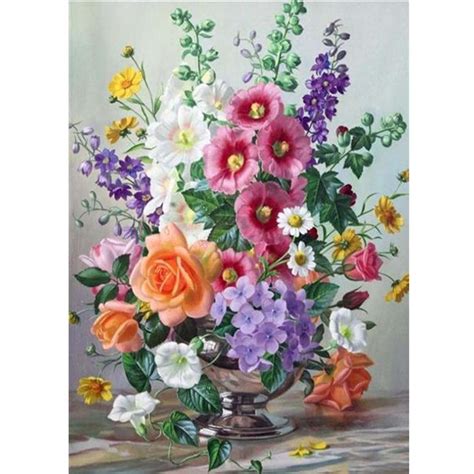 Roses Purple Flowers White Flowers 5D Diamond Painting ...