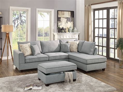 F6543 Sectional Sofa in Light Grey Fabric by Boss w/Ottoman