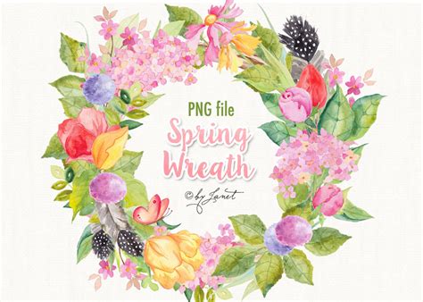 Spring Wreath Watercolor ~ Illustrations ~ Creative Market