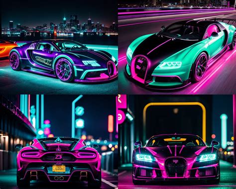 Bugatti Neon Style Four Digital Downloads Sports Car Wall Art Home ...