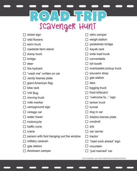 Printable Road Trip Games For Tweens